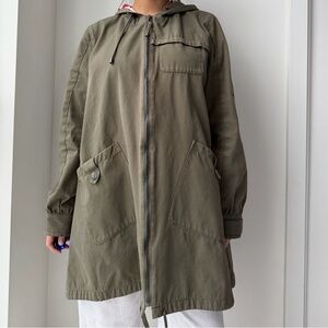 TWINSET Milano Khaki Green Hooded Zip Jacket - Large